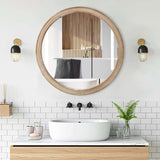 Round Rattan Woven Wall Mirror 23.62" Rustic Modern