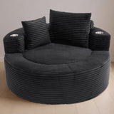 Sofa Bed Round Memory Foam Velvet Black with Cup Holder 55 In