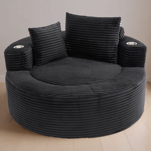 Sofa Bed Round Memory Foam Velvet Black with Cup Holder 55 In