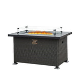 43.3 Inch Fire Pit Table with Glass Wind Guard 50000 BTU Wicker, Dark Gray