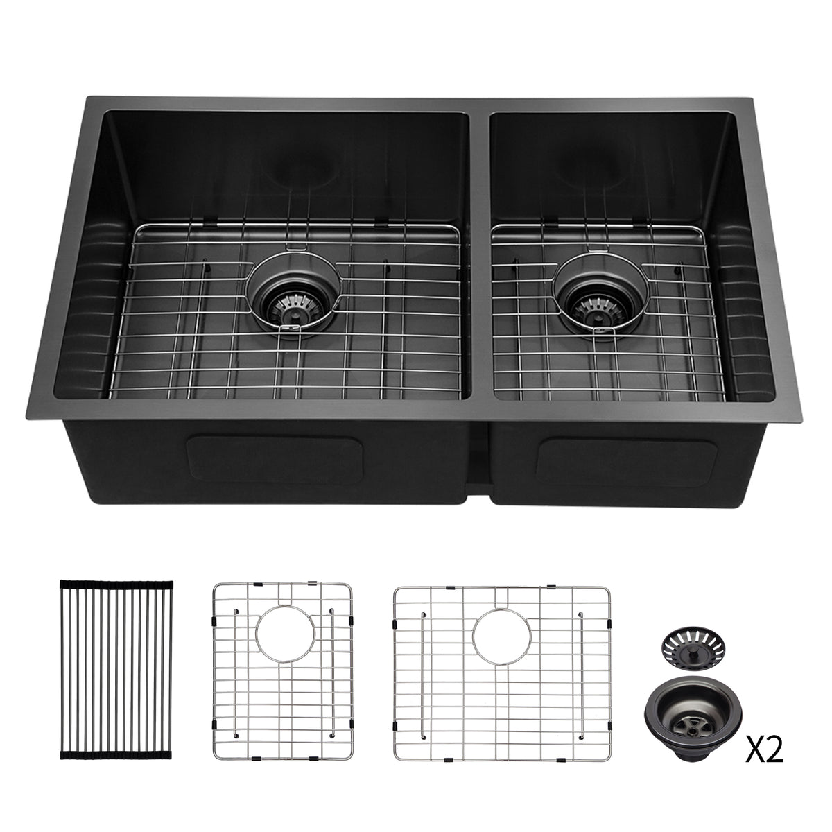 Double Bowl 33' Undermount Kitchen Sink 60/40 Design Gunmetal Black Stainless St