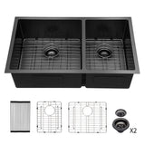 Double Bowl 33' Undermount Kitchen Sink 60/40 Design Gunmetal Black Stainless St