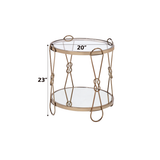 Drum End Table - Mirrored Top & Shelf - Champagne Metal Frame