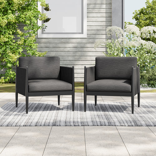 Dawson Outdoor Patio 2pcs Black Aluminum Club Chair Set with Water-Resistant