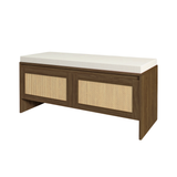 PP Rattan Storage Bench with Cushion, Faux Rattan Shoe Cabinet with 2 Doors