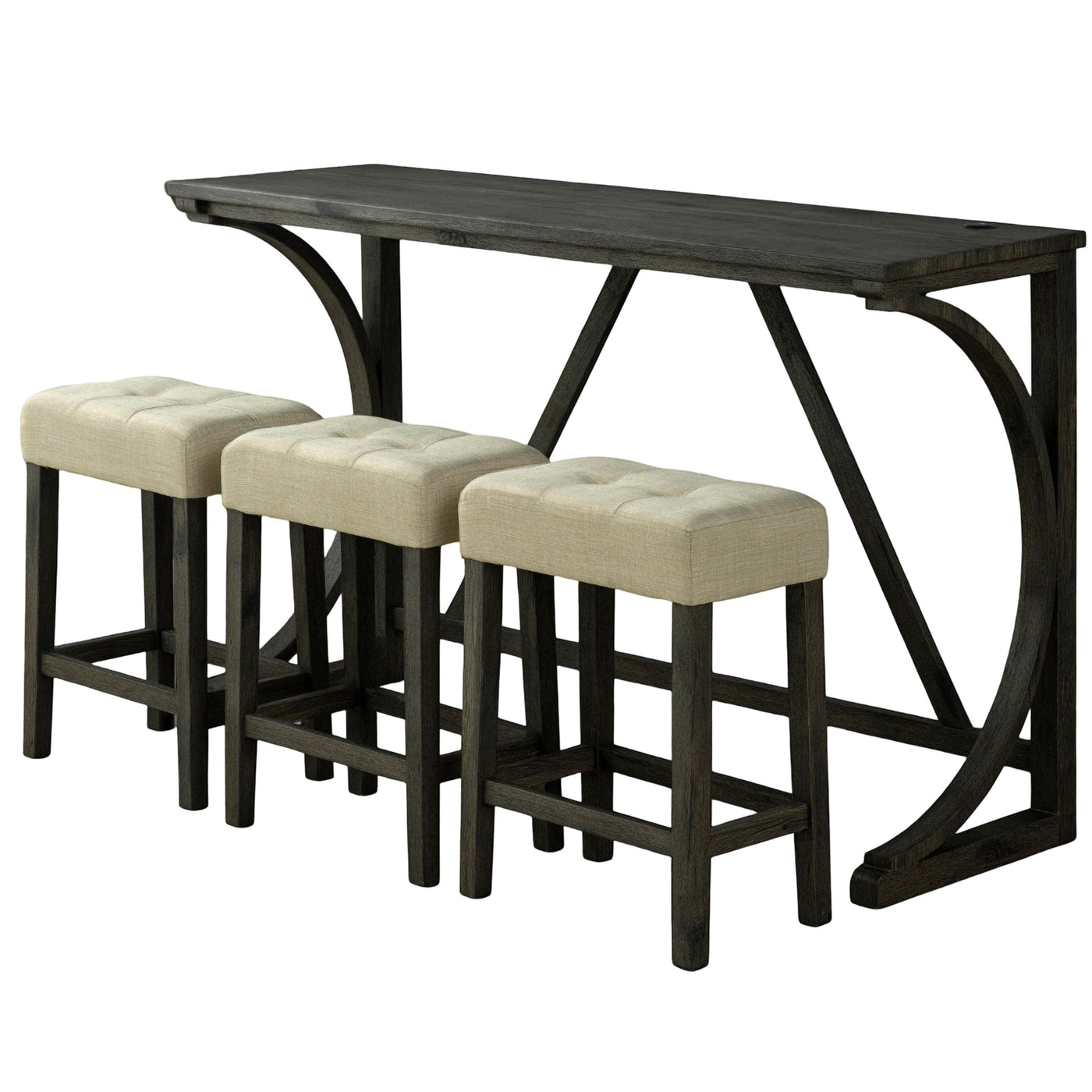 Brown Dining Table Set with USB Charging and Biscuit Stools