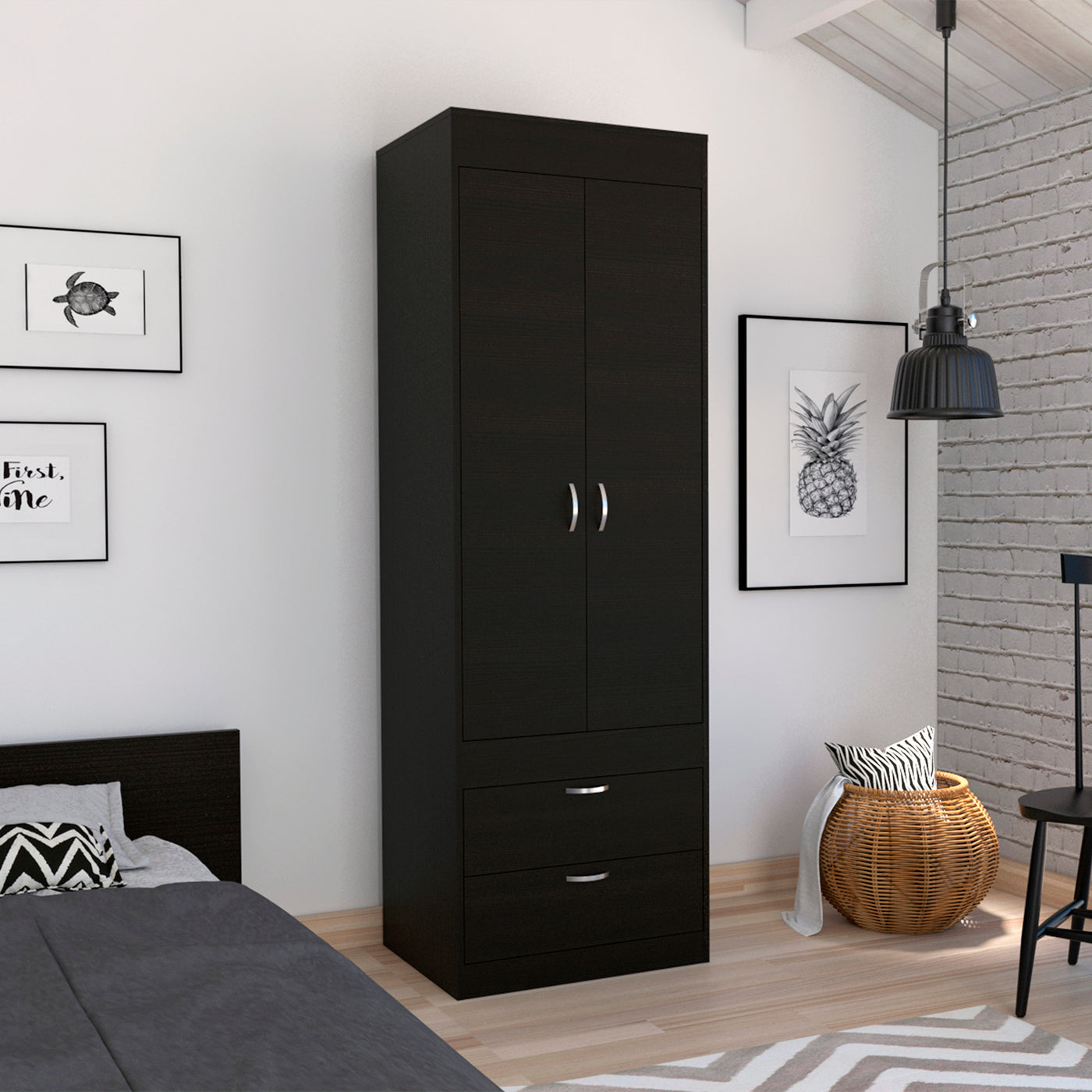 Lisboa Double Door Armoire with Drawers and Metal Handles