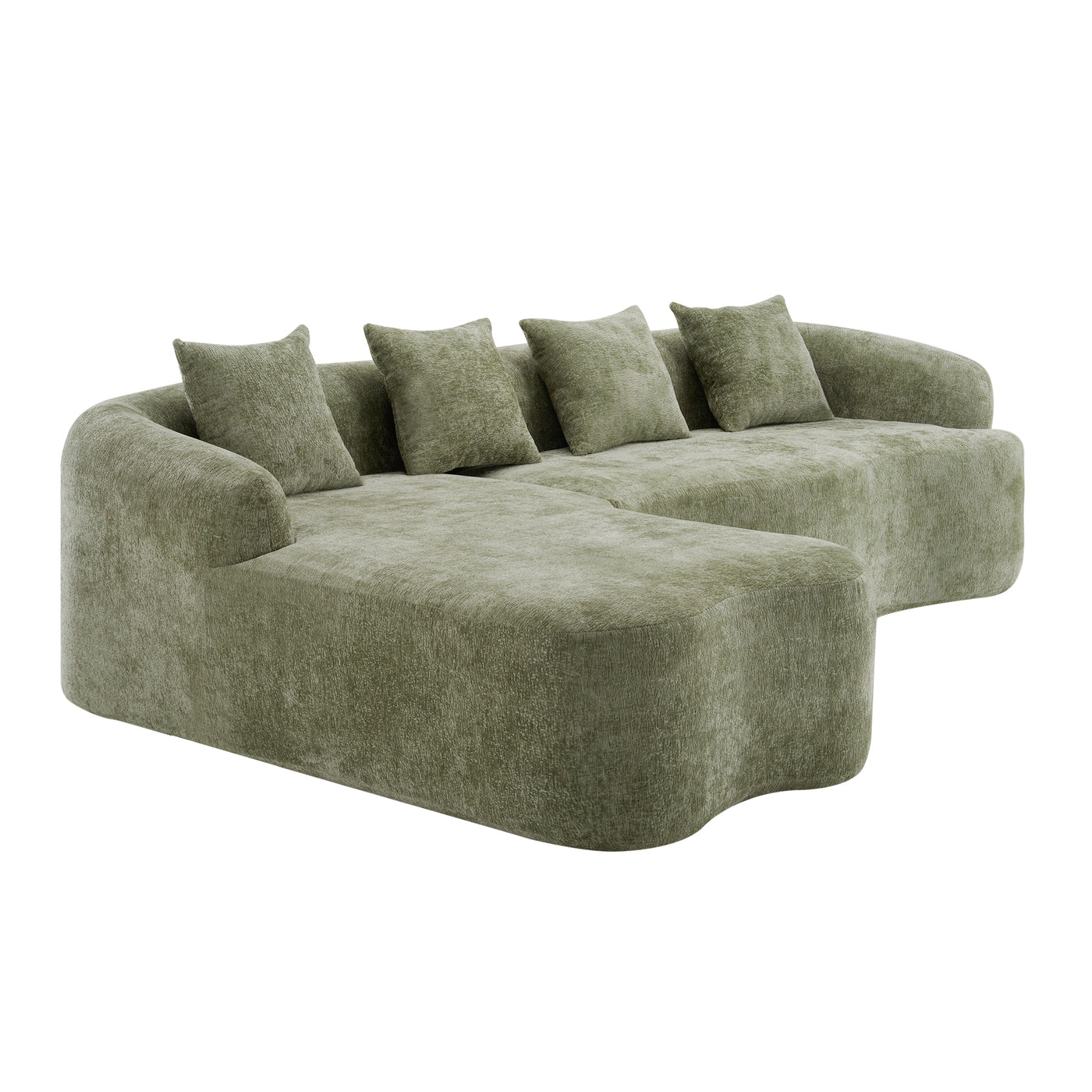 Sectional Sofa L-Shape Chenille Green 4 Seat Curved Chaise 104 In