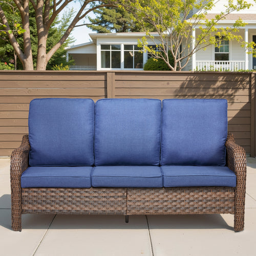 70.9ft PE Wicker Rattan 3 Seat Sofa Outdoor Furniture Set Blue