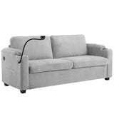Corduroy Sleeper Sofa Loveseat with Full Size Mattress, USB Ports, Cup Holders, Side Pockets, and Phone Holder, Grey