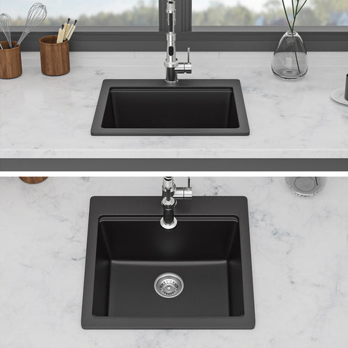 Quartz Bar Sink - 21" x 20" x 9-5/8" Black granite composite Workstation