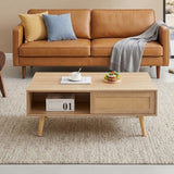 Solid Wood Coffee Table with Storage Natural