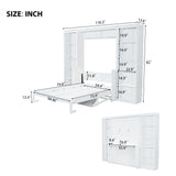 White Full Size Murphy Bed with Desk and Bookshelf, Pine Wood+MDF, 110.3''L x 79.8''W x 82''H