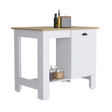 Kitchen Island 35"H - Storage Cabinet - Open Shelf - White/Macadamia