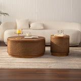 Round Engineered Wood Coffee Table with Storage Natural