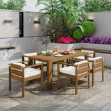 Outdoor Dining Set Acacia Wood Light Teak 7 Piece Rectangle Seats 6