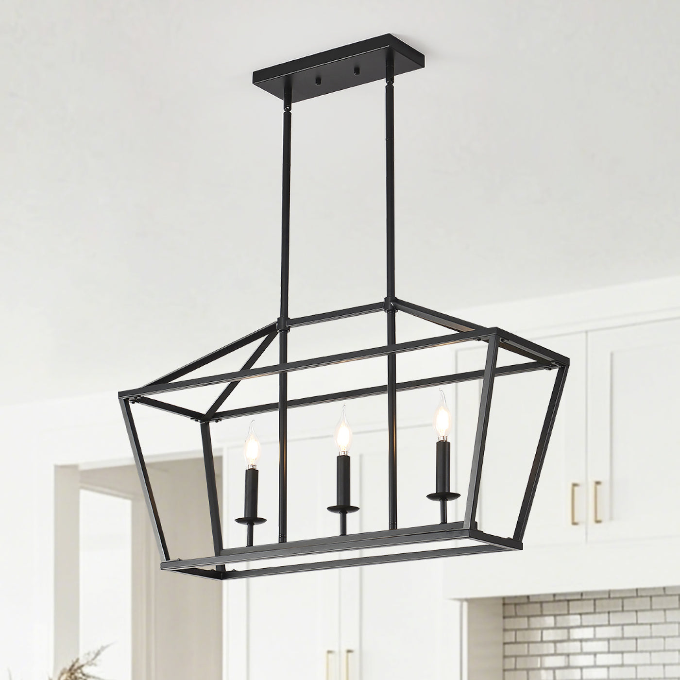Chandelier Industrial Linear 3-Light Matte Black Metal Pendant Kitchen