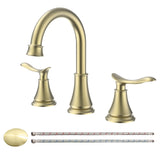 2-Handle 8" Widespread Brushed Gold Bathroom Sink Faucet 360 Swivel