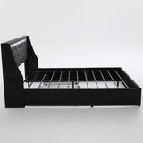 Full Upholstered Platform Bed with Headboard Black