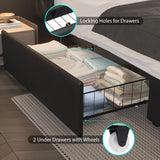 Full Upholstered Platform Bed with Headboard Black