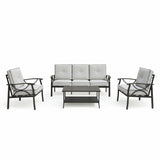 Outdoor Patio Set Metal Black Gray Cushion 4 Piece Seats 5
