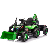 24V Kids Ride-On Electric Tractor Toy with 4-in-1 Construction Attachments (Exca