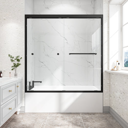 55"-60" W x 60" H Matte Black Sliding Shower Door Tempered Glass