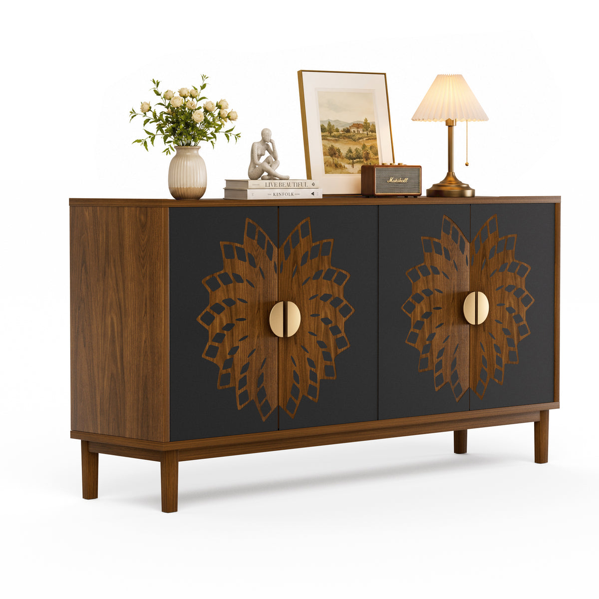 63'Sideboard/Dining Room Cabinet,Vintage-Style Decorative Storage Cabinet with C