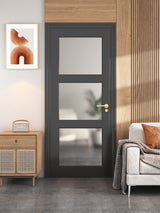 24" x 80" 3-Lite Frosted Glass French Door MDF Wood Panel