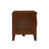 Indoor Rattan Rubber Wood Dog Crate Cabinet with 4 Doors