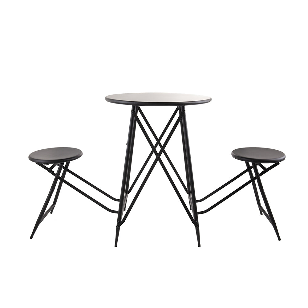 Black Stowable Side Table with Two Seats 60.83x24x32.3
