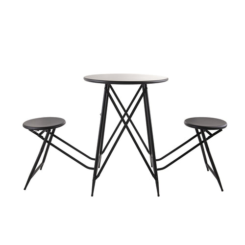 Black Stowable Side Table with Two Seats 60.83x24x32.3
