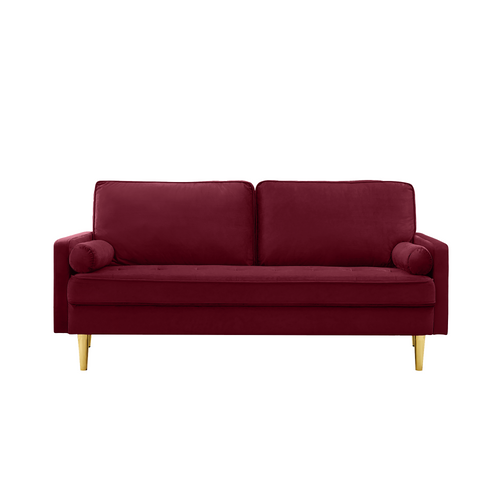 Sofa Minimalist Velvet Red Gold Metal Legs 2 Seat 65 In 800 LB