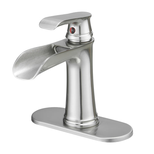 Bathroom Sink Faucet Waterfall Brushed Nickel Pop Up Drain