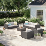 Outdoor Patio Set Wicker Gray 7 Piece Sofa Loveseat Chairs Coffee Table