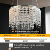 Crystal LED Chandelier 16" - Chrome, Adjustable 3000K-6000K