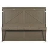 Queen Size Wall Murphy Bed with Storage, Foldable Cabinet Bed with Vanity Desk, Center Mirror & 2 Side Drawers, Distressed Gray(OLD SKU:LP000766AAE)