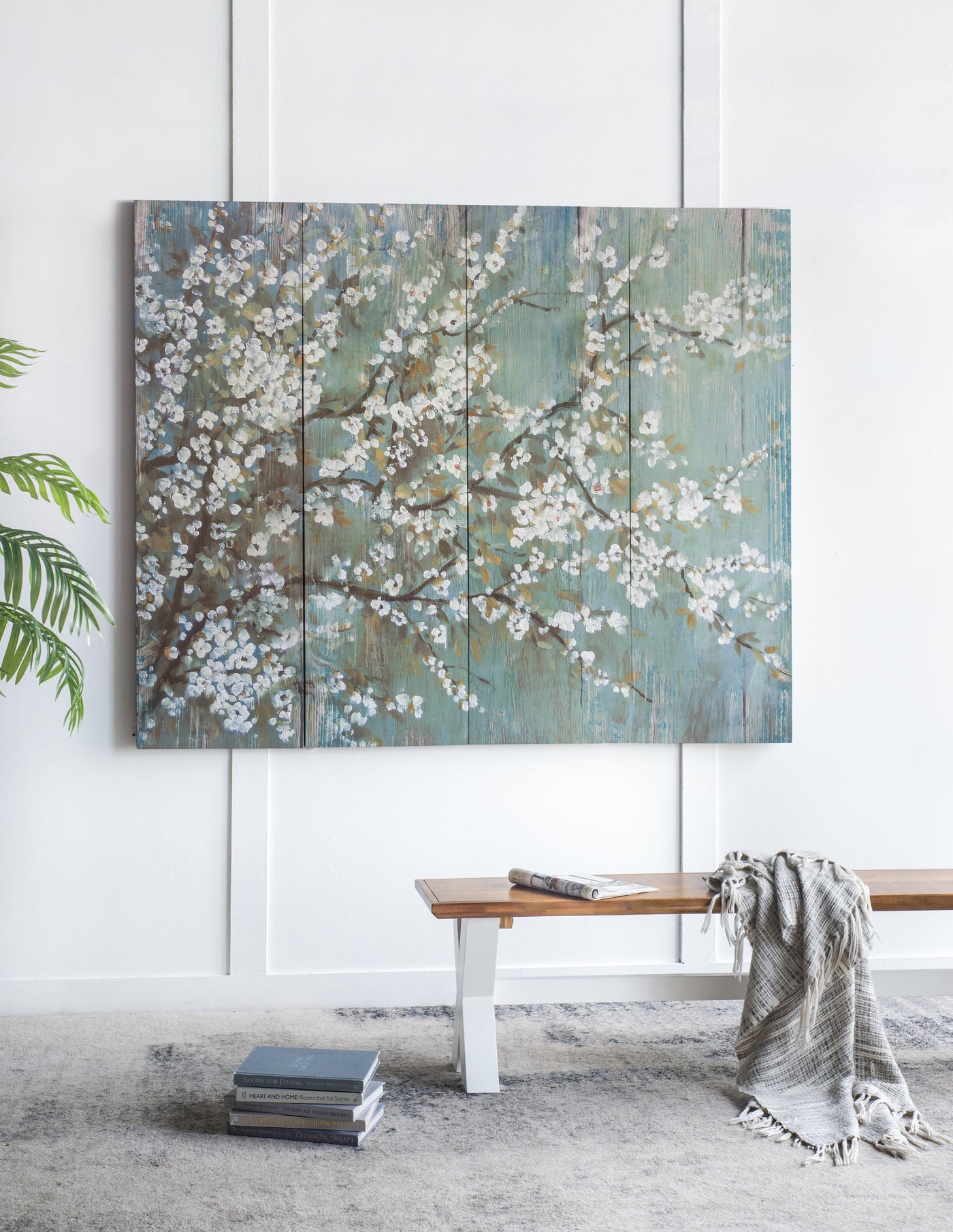 White Cherry Blossom Canvas Print 18.5" x 59" Set of 4