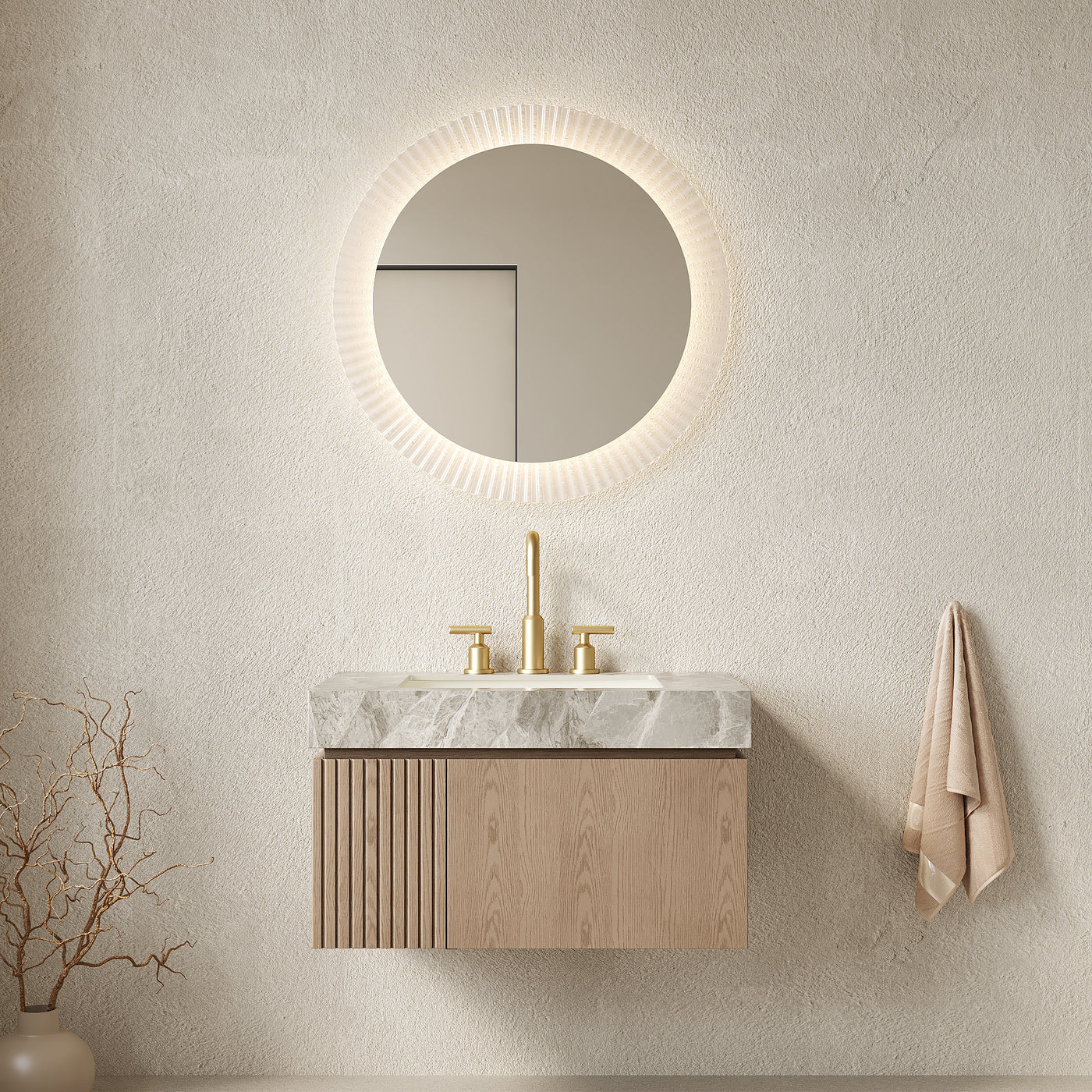 30' Floating Bathroom Vanity with Sintered Stone Top and Ceramic Basin, Heidelberg