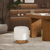 Round Faux Fur Pouf Ottoman, 16.5" Cottontail White