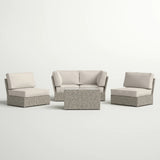 Outdoor Patio Set HDPE Wicker Gray 5 Piece Modular Seats 4