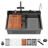 30" Gunmetal Black Kitchen Sink Waterfall Sink