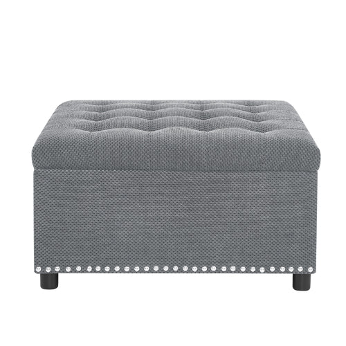 Wood Ottoman Light Gray