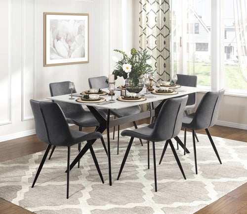 7pc Gray Upholstered Dining Set Sintered Stone Table