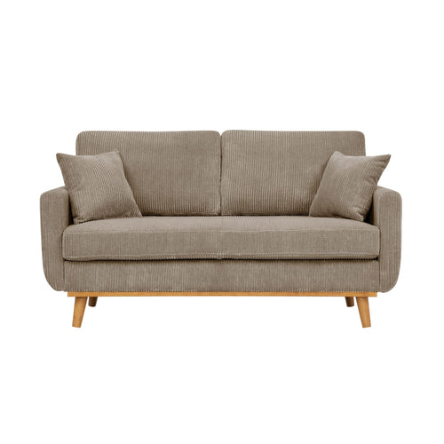 Camel Corduroy Upholstered Loveseat with Wooden Frame and Pillows