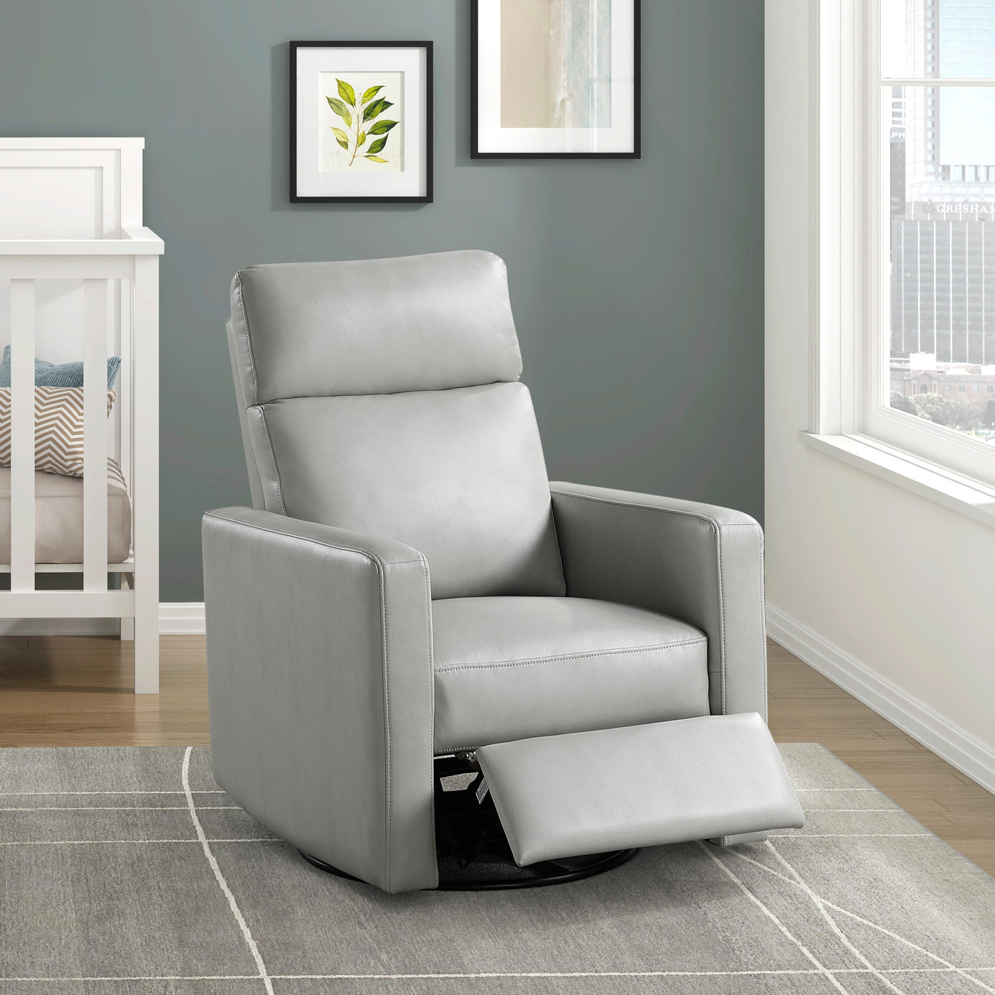 Smoke Faux Leather Swivel Recliner Chair Gliding Motion