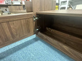 PP Rattan Storage Bench with Cushion, Faux Rattan Shoe Cabinet with 2 Doors
