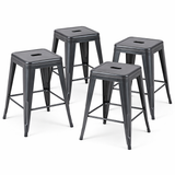 24" Counter Height Bar Stools Set of 4, Gray Metal