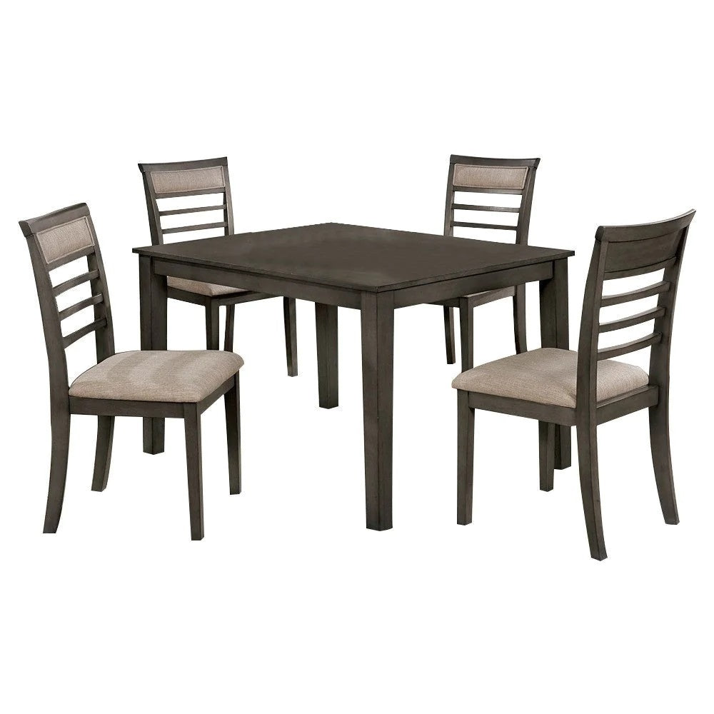 5 Pc Dining Set Weathered Gray Wood Beige Padded Chairs