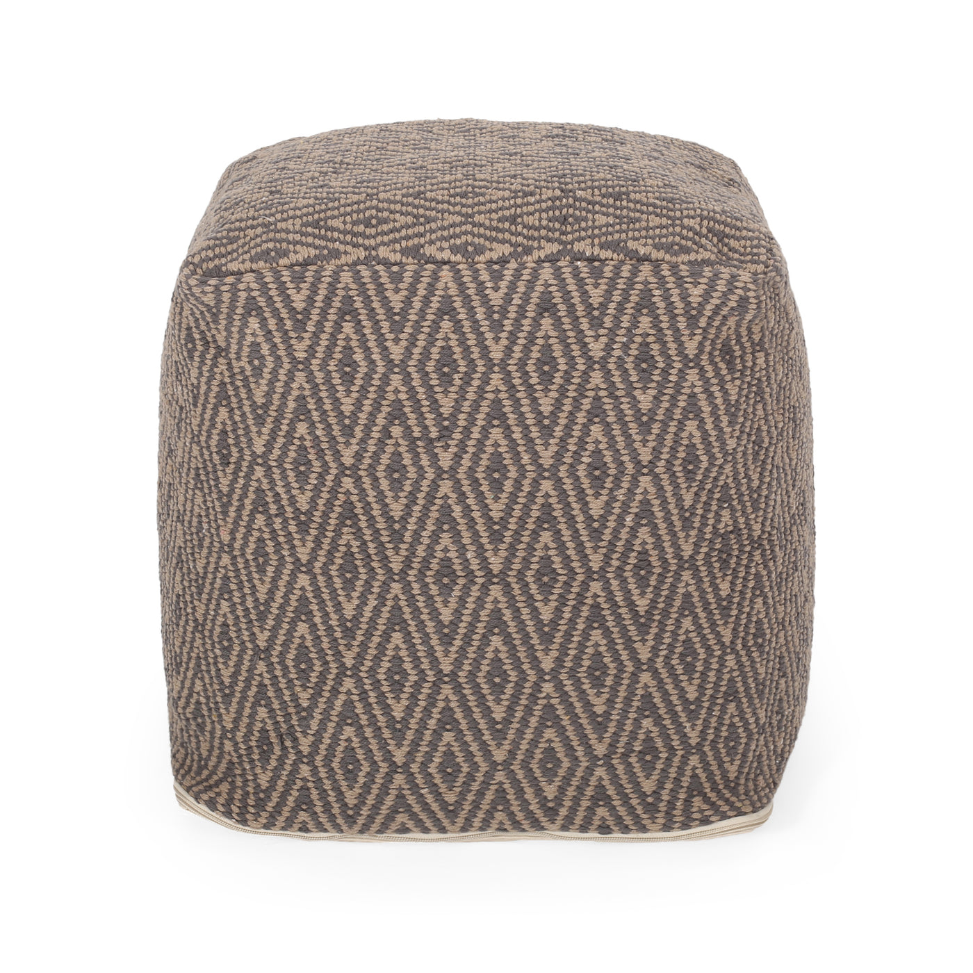 Hand-Loomed Cotton Pouf Ottoman Dark Grey Brown 15 inch